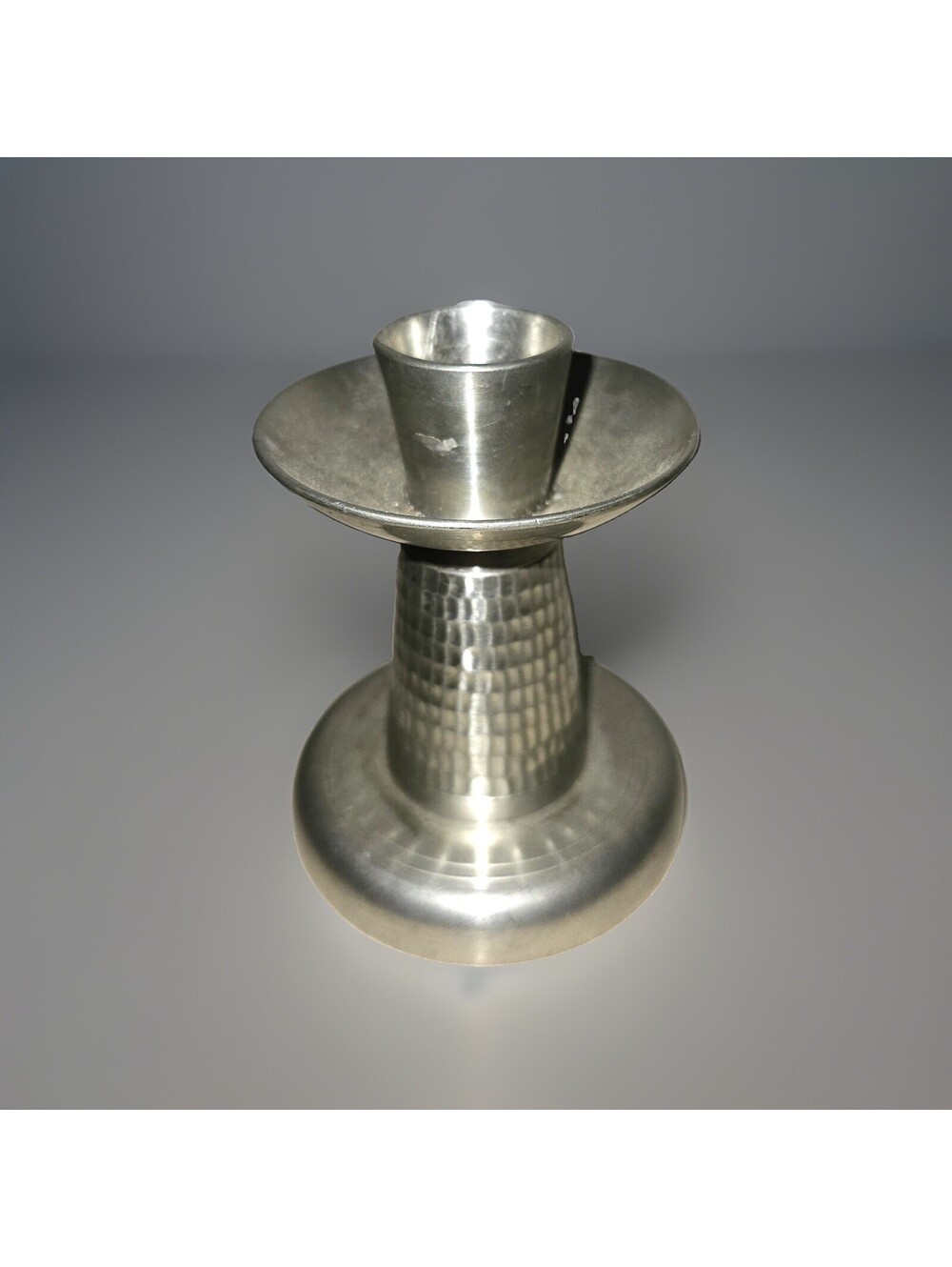 Vintage Hammered Pewter Chamberstick Candle Holder w/ Drip Tray Rustic Decor